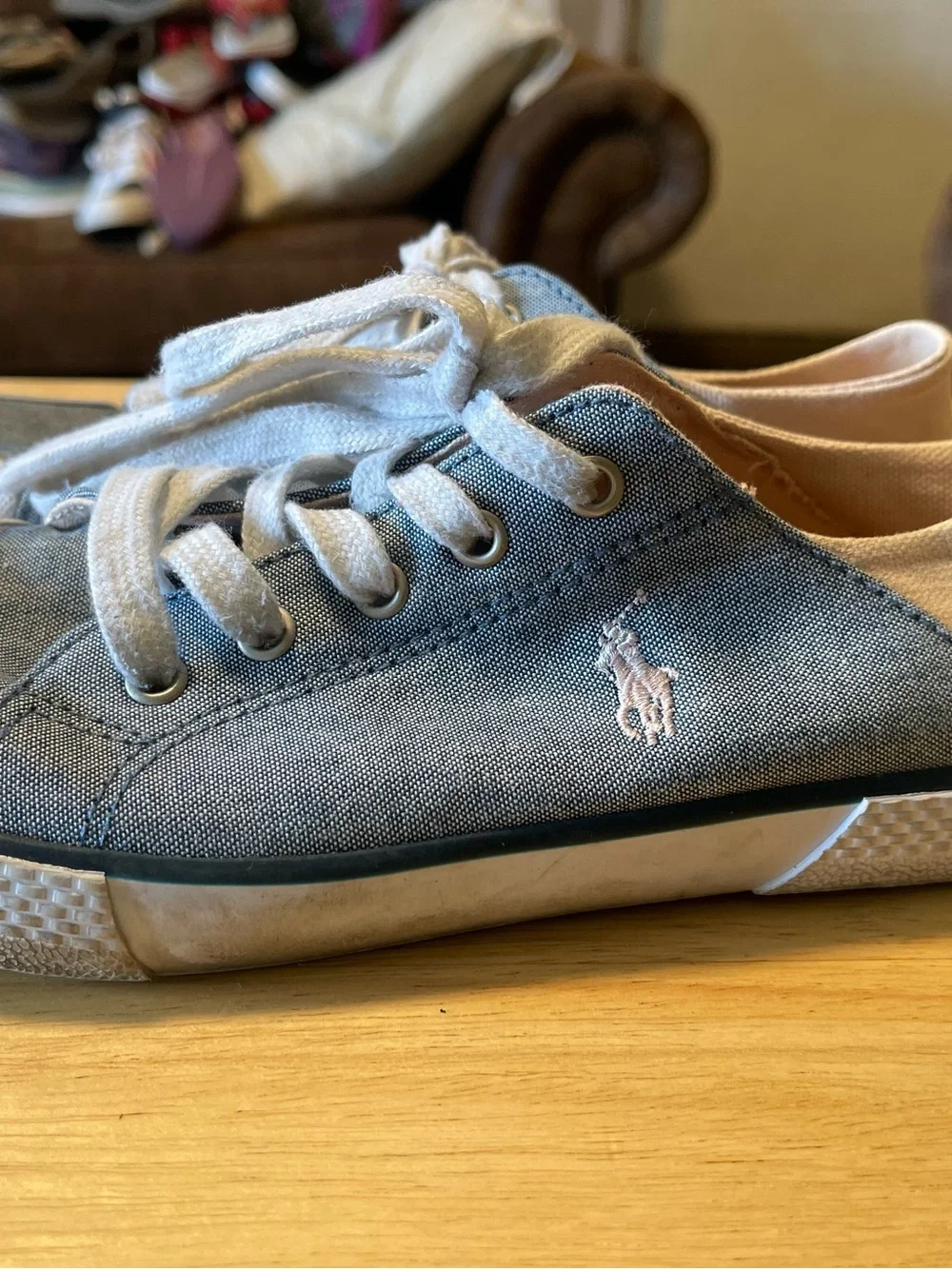 Polo Ralph Lauren Toddler Kid Girls Sneakers Shoes Laces Blue Denim Pink Size 3